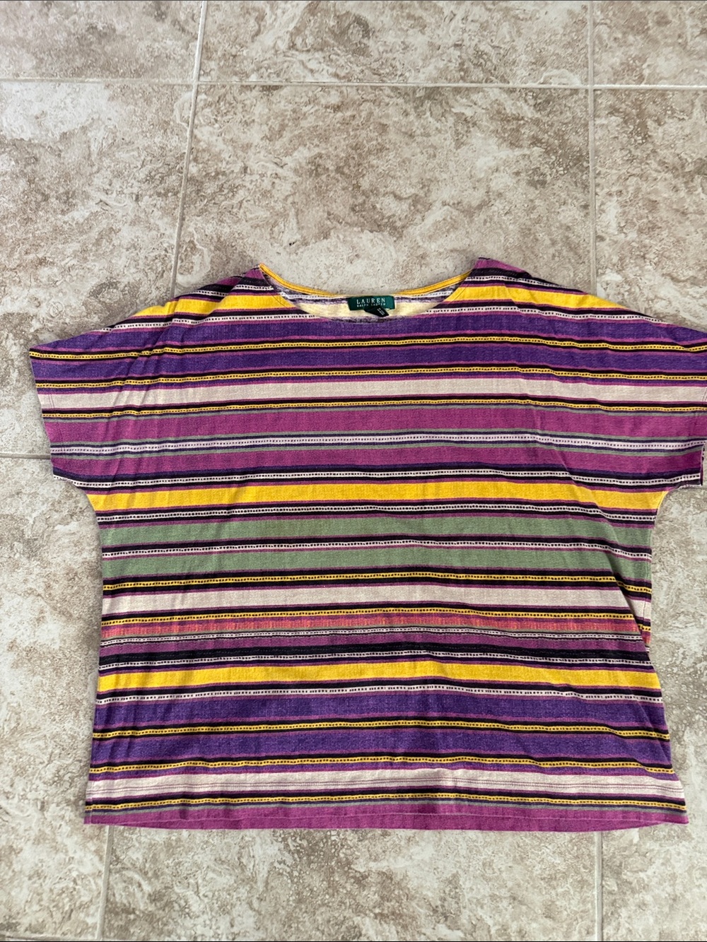 Lauren Ralph Lauren Multistripe Tee in Purple, Yellow & Green